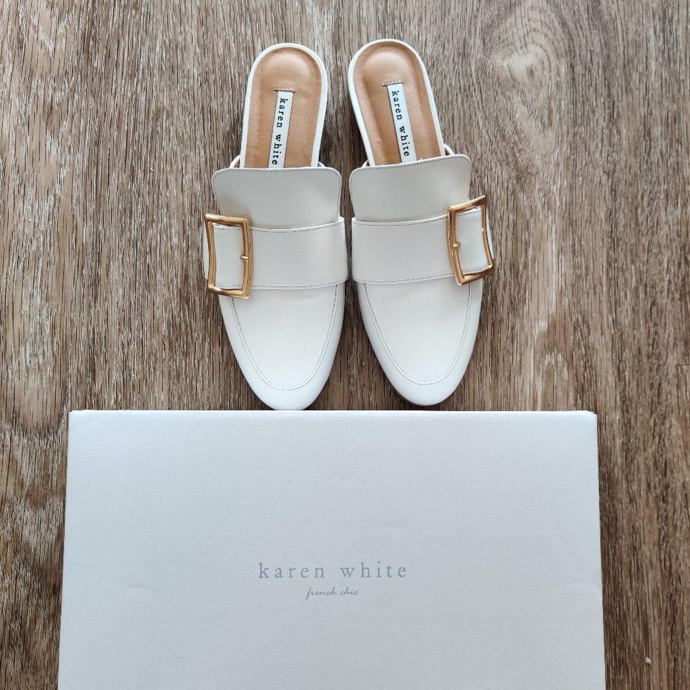 Karen White Leather backless loafer/Slippers
